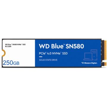 Western Digital Blue SN580 - 250GB PCIe NVMe 4.0 x4 3D TLC NAND Flash HMB SLC Cache M.2 NGFF 2280 Solid State Drive - WDS250G3B0E