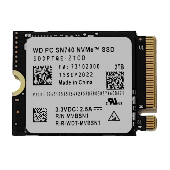 Western Digital SN740 - 2TB PCIe NVMe Gen-4.0 x4 3D TLC NAND Flash HMB-SLC  Cache M.2 NGFF (2230) Solid State Drive - SDDPTQE-2T00