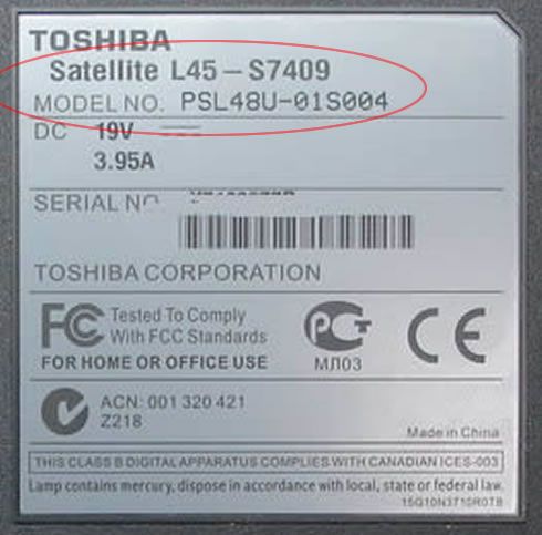 Toshiba model label 